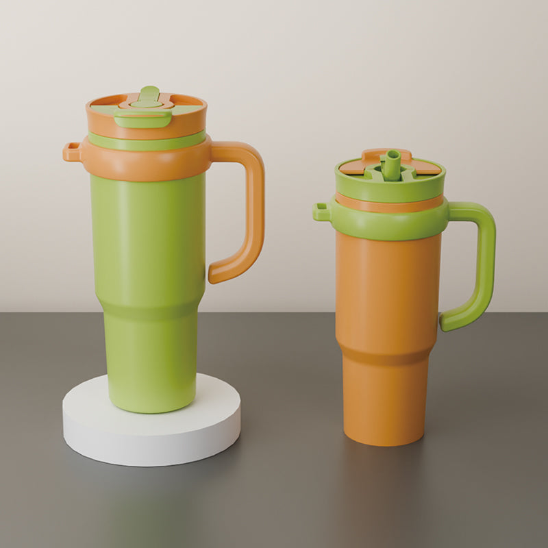 GW-T026 with handle & straw double wall stainless steel vacuum beer tumbler thermo mug