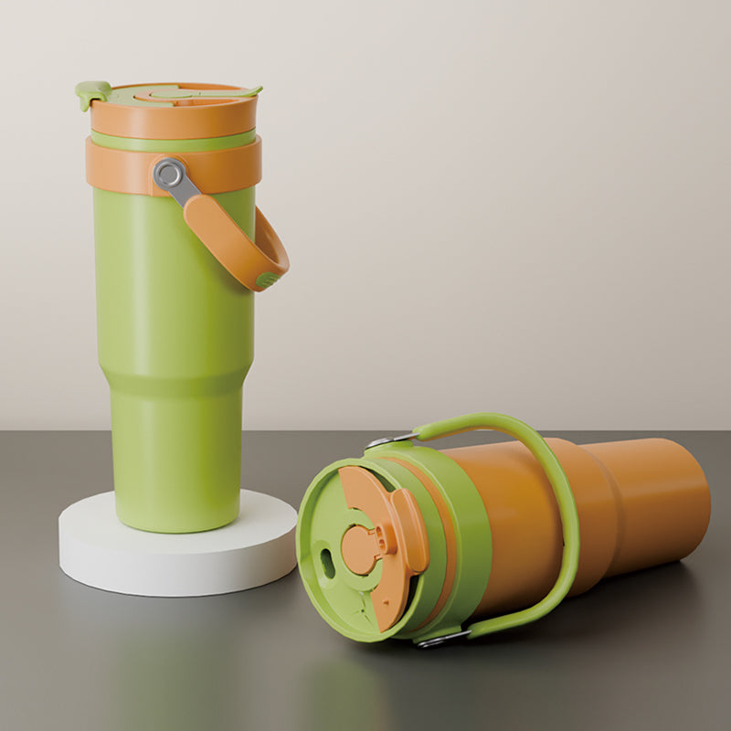 GW-T026 with handle & straw double wall stainless steel vacuum beer tumbler thermo mug